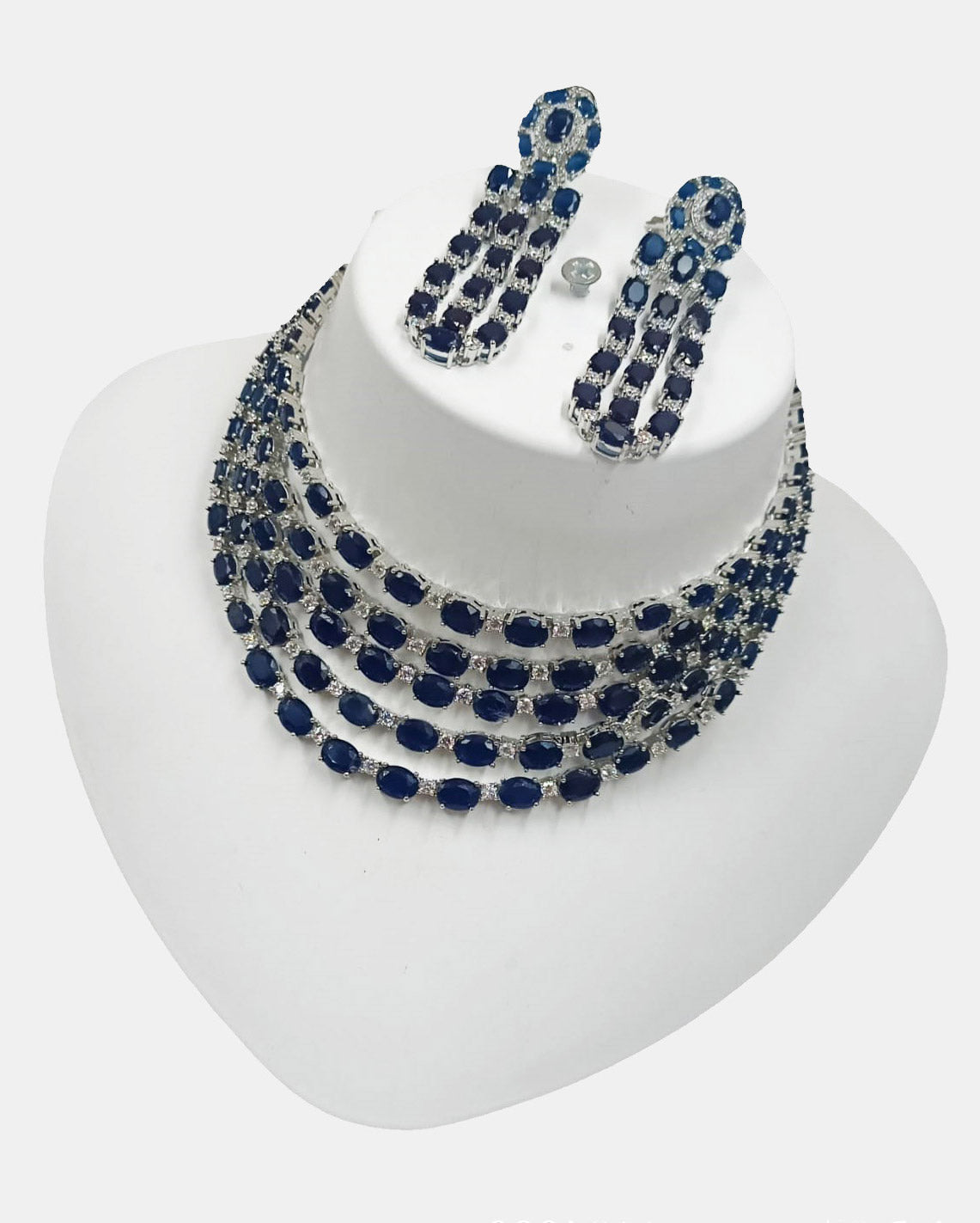 Blue Navy American Diamonds Studded Classic Exception Necklace with Earring Set