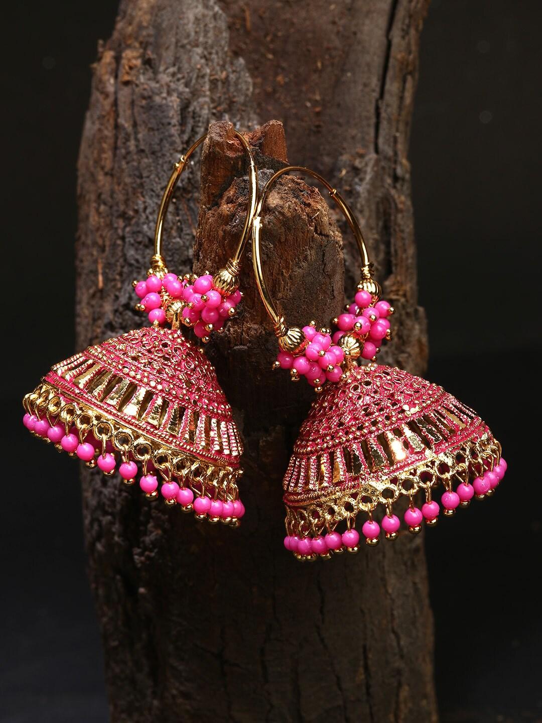 Black & Gold-Plated Circular Jhumkas Hoop Earrings For Girls & Women - Libasaa