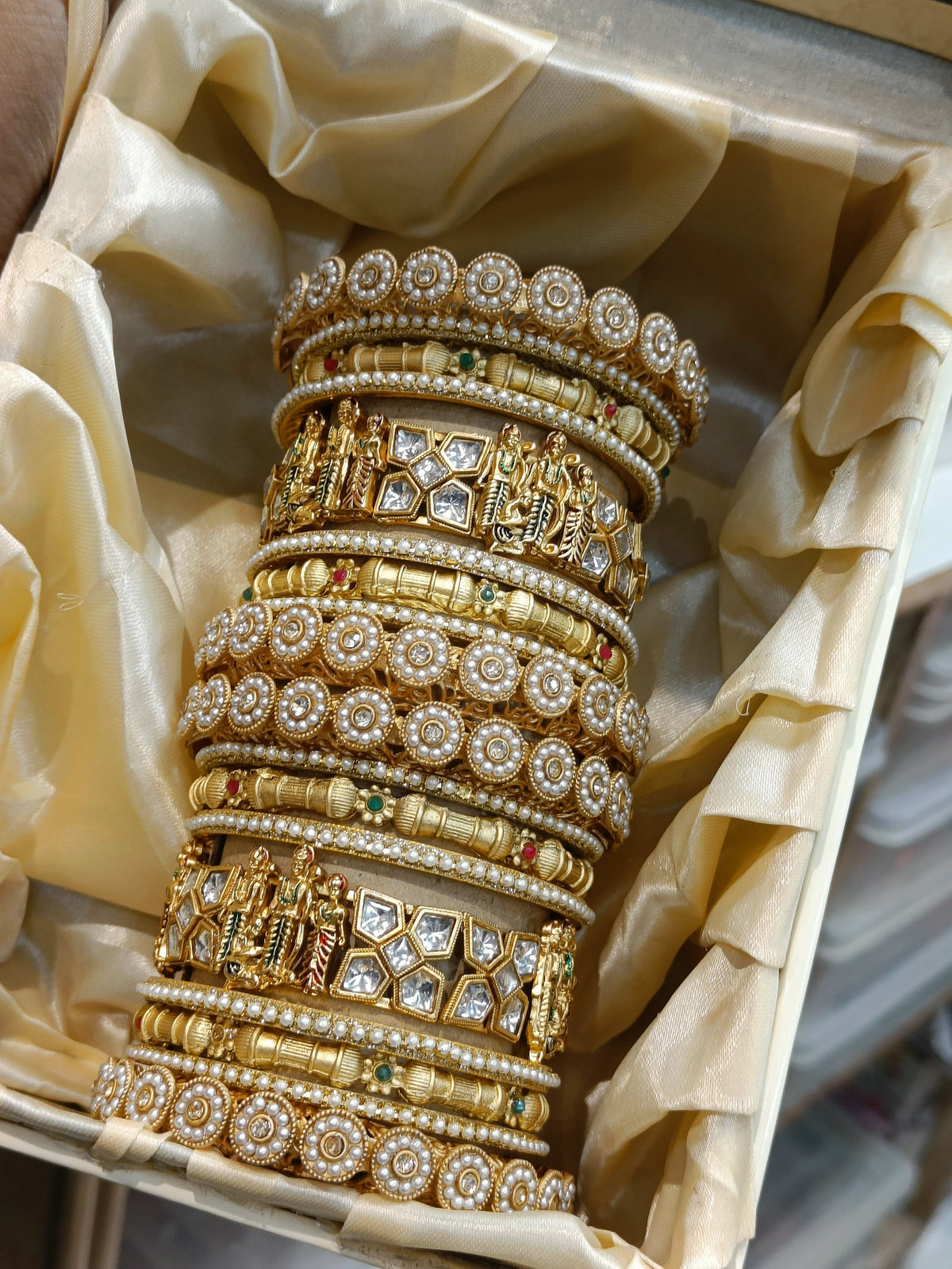 Jaipuri Rajwadi Kundan Work Bangle Kada Set For Indian Wedding