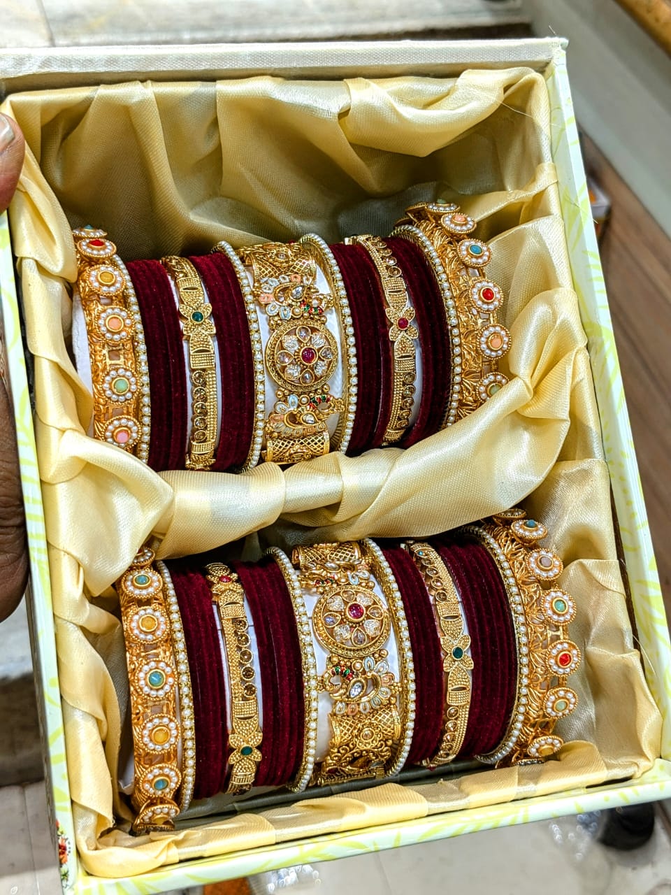 Red Gold Tone Ethnic Floral Bridal Bangle Chura Set For Wedding