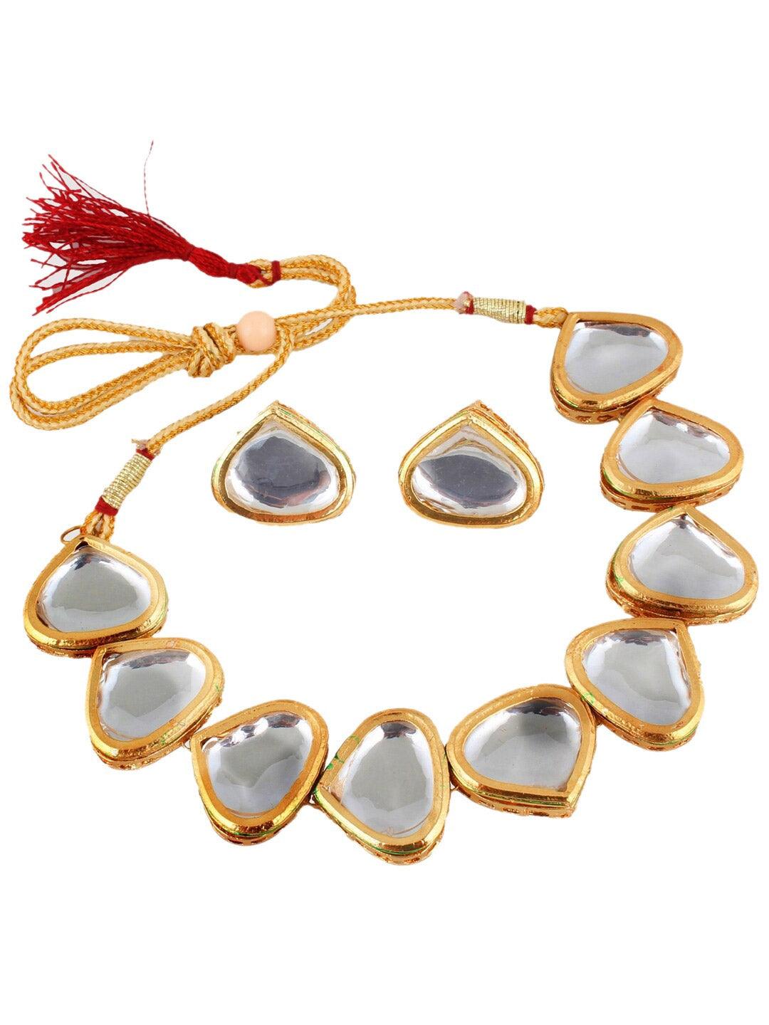 Gold-Plated White Kundan Studded Jewellery Set - Libasaa