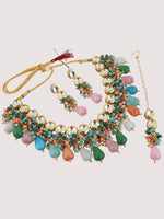 White & Green Kundan Studded & Beaded 18K Gold Plated Handcrafted Jewellery Set - Libasaa
