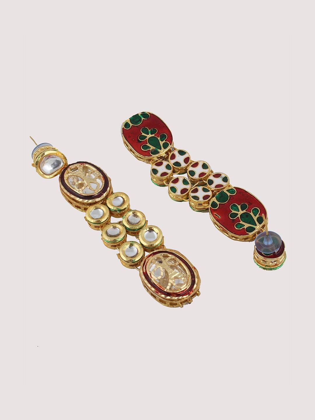 Maroon Gold-Plated Kundan Studded & Beaded Handcrafted Jewellery Set - Libasaa