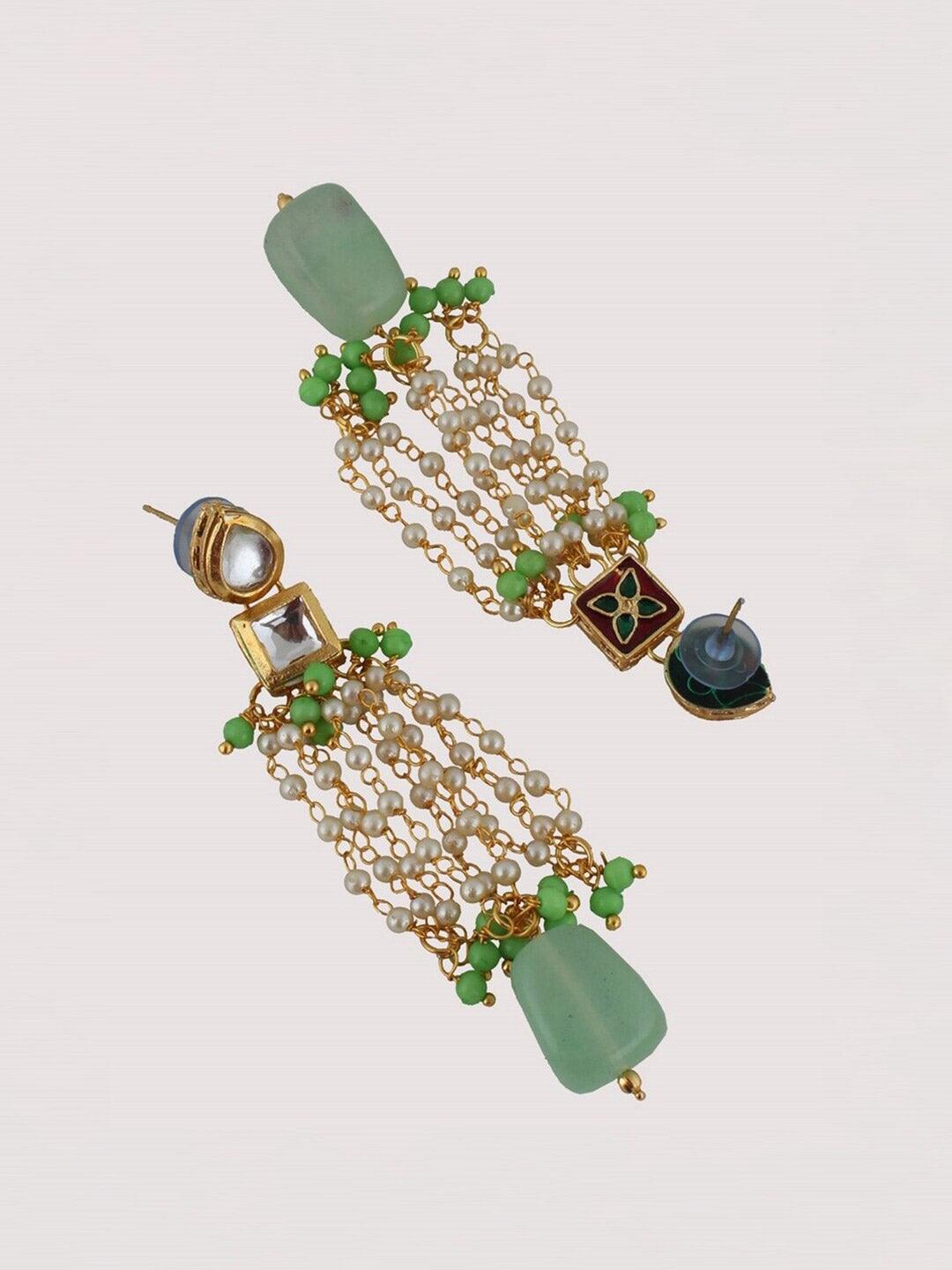 Green Kundan Studded Gold-plated Green Jewellery Set - Libasaa