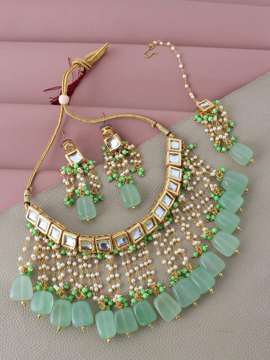 Green Kundan Studded Gold-plated Green Jewellery Set - Libasaa