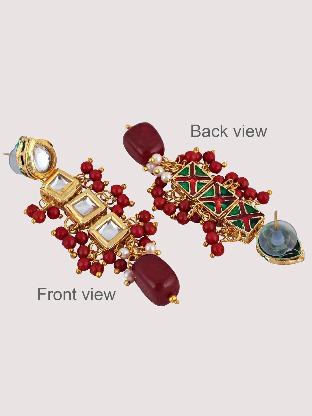 Maroon Gold-Plated Kundan Studded Jewellery Set - Libasaa