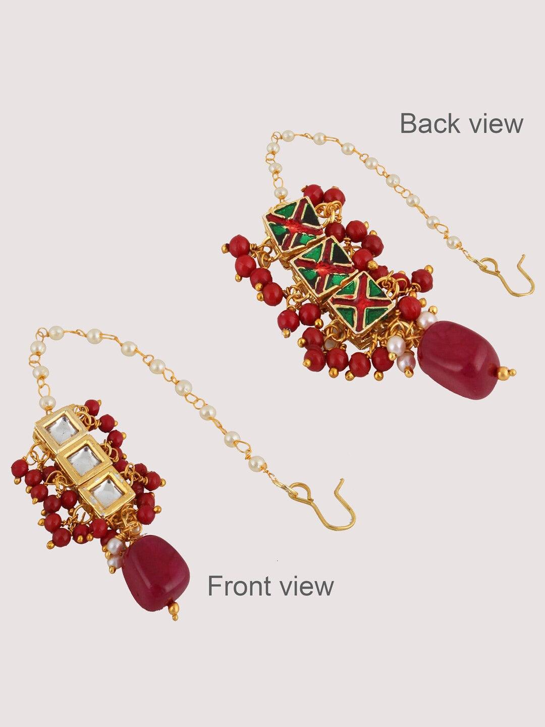 Maroon Gold-Plated Kundan Studded Jewellery Set - Libasaa