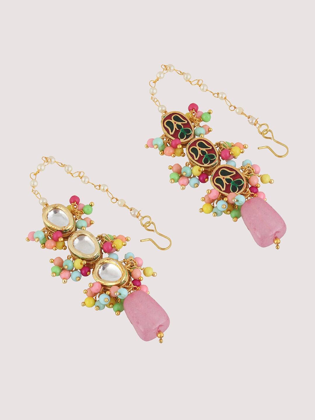 Multi-Coloured Gold-Plated Kundan-Studded Jewellery Set - Libasaa