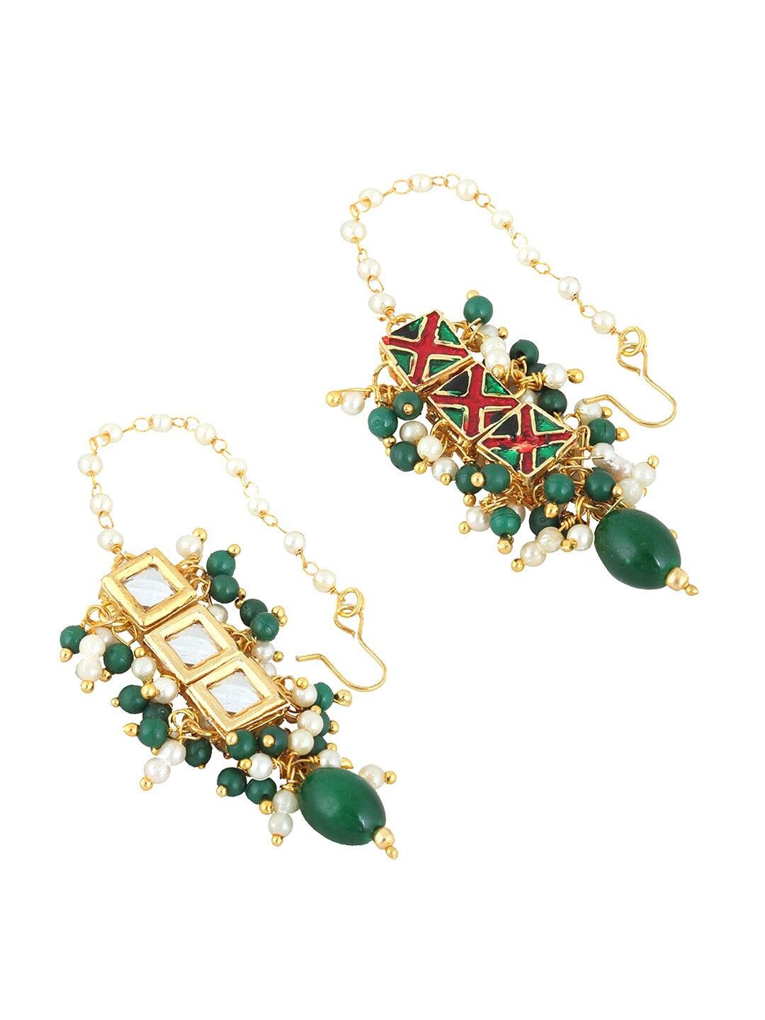 Green Gold-Plated Kundan Studded Jewellery Set - Libasaa