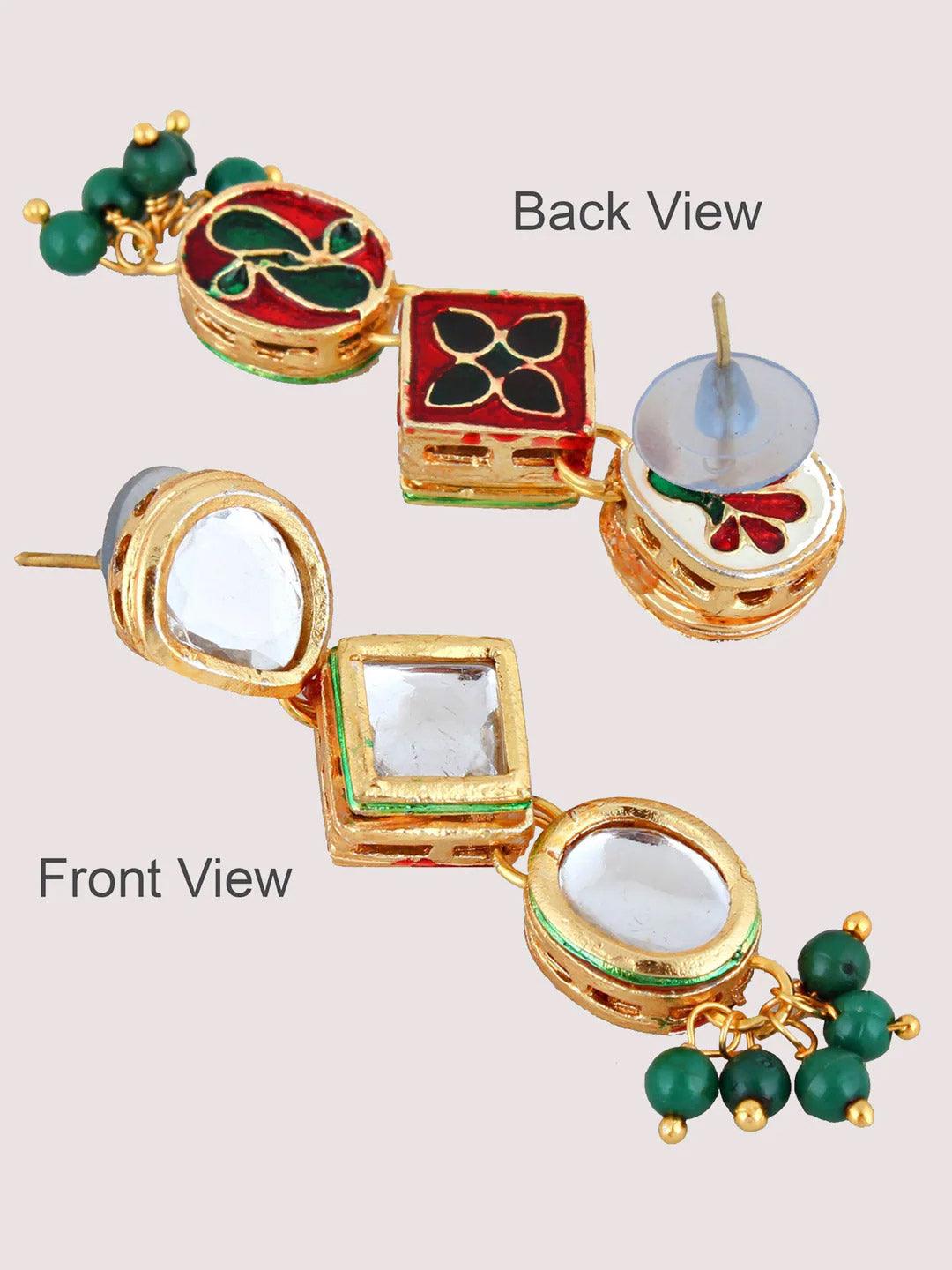 Green Gold-Plated Kundan-Studded Jewellery Set - Libasaa