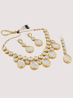 White Gold-Plated Kundan-Studded Jewellery Set - Libasaa