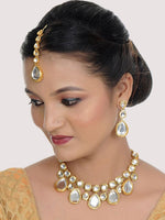 White Gold-Plated Kundan-Studded Jewellery Set - Libasaa