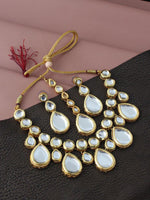 White Gold-Plated Kundan-Studded Jewellery Set - Libasaa