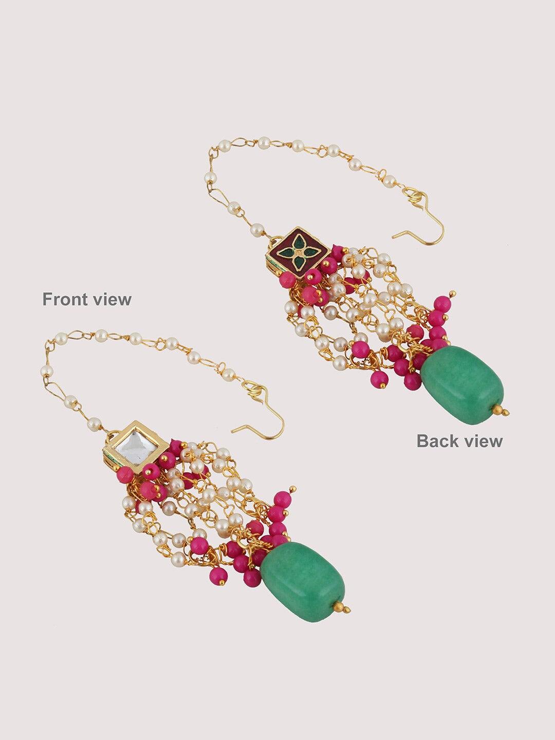 Magenta-Green Gold-Plated Kundan Studded Jewellery Set - Libasaa