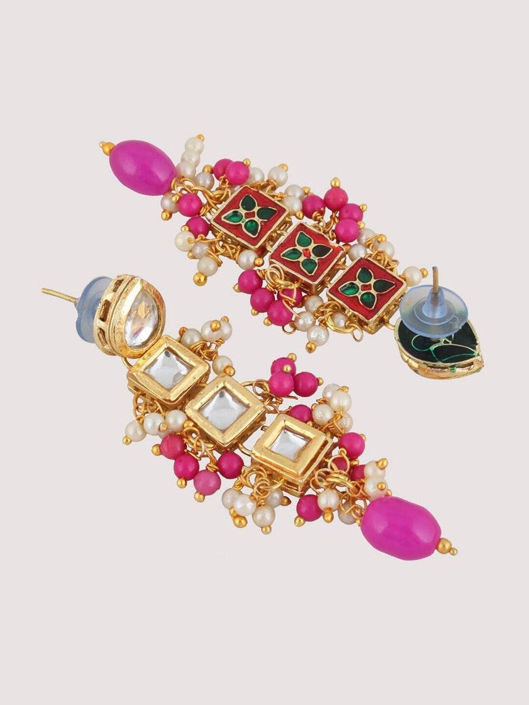 Magenta Gold-Plated Kundan Studded Jewellery Set - Libasaa