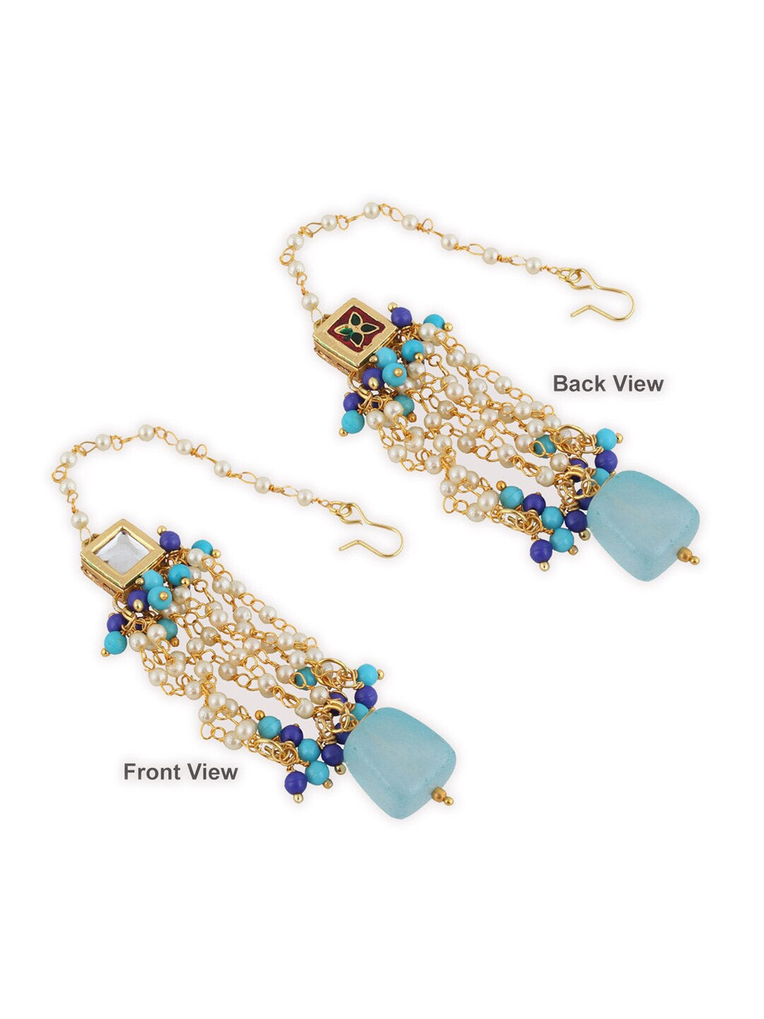 Blue Gold-Plated Ferozi Kundan Studded Jewellery Set