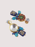 Blue 18k Gold-Plated Kundan-Studded & Beaded Meenakari Jewellery Set - Libasaa