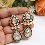 Polki Teardrop Danglers Earrings Set | Kalash Design Stud-Drops | Premium Polki Stone Earrings | Indian Jewellery