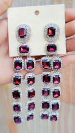 Royal Sapphire Look Long Dangler Earrings with Diamond Cut Stones | Silver Finish Party Wear Indian Jewellery Earrings Set