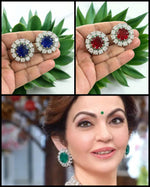 Royal Halo Crystal Floral Stud Earrings – Nita Ambani Inspired | Indian Jewellery Earrings Set