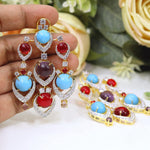 Navratna Earrings Multi-Stone Chandelier | Colorful Indian Bridal Jewelry Traditional Indian Earring Set