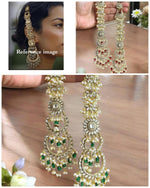 Kundan Chandbali Long Earrings with Pearls & Red-Green Beads | Bridal Traditional Indian Jewelry