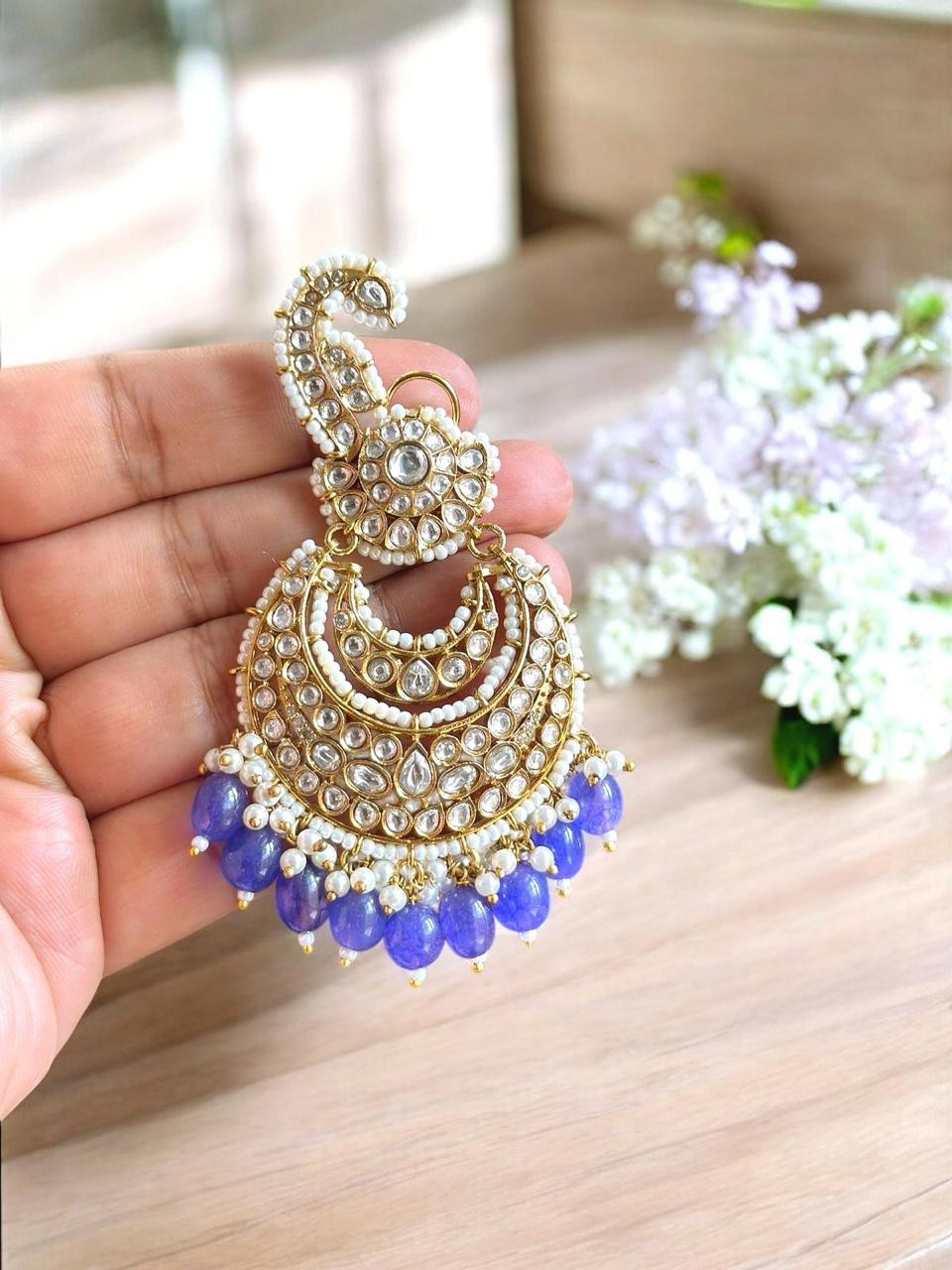 Sonam Kapoor Inspired Kundan Pearl Chandbali Earrings | Bollywood Style Bridal Indian Jewelry