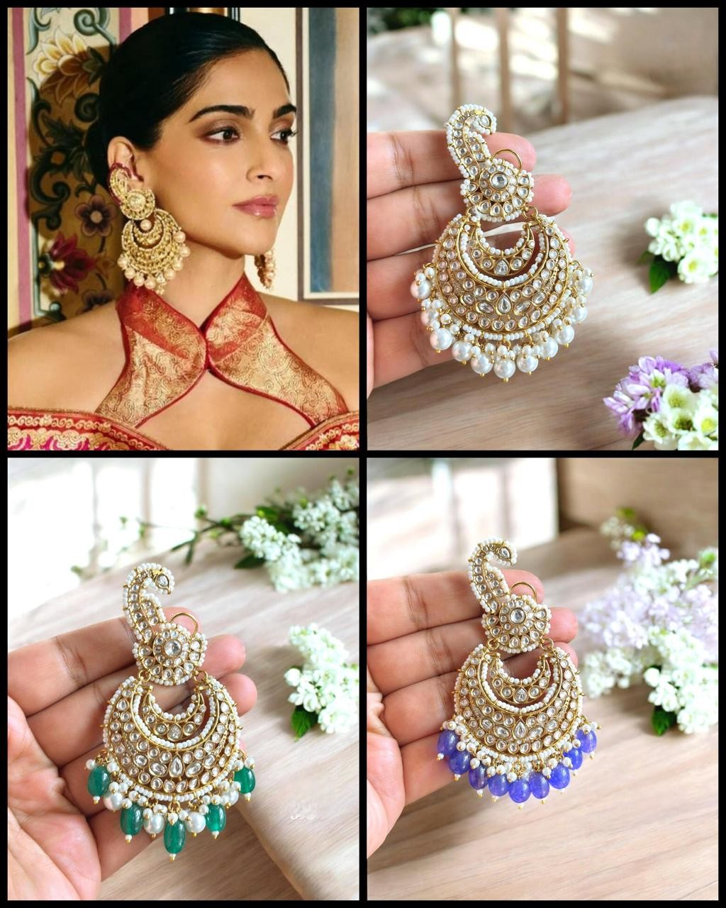 Sonam Kapoor Inspired Kundan Pearl Chandbali Earrings | Bollywood Style Bridal Indian Jewelry