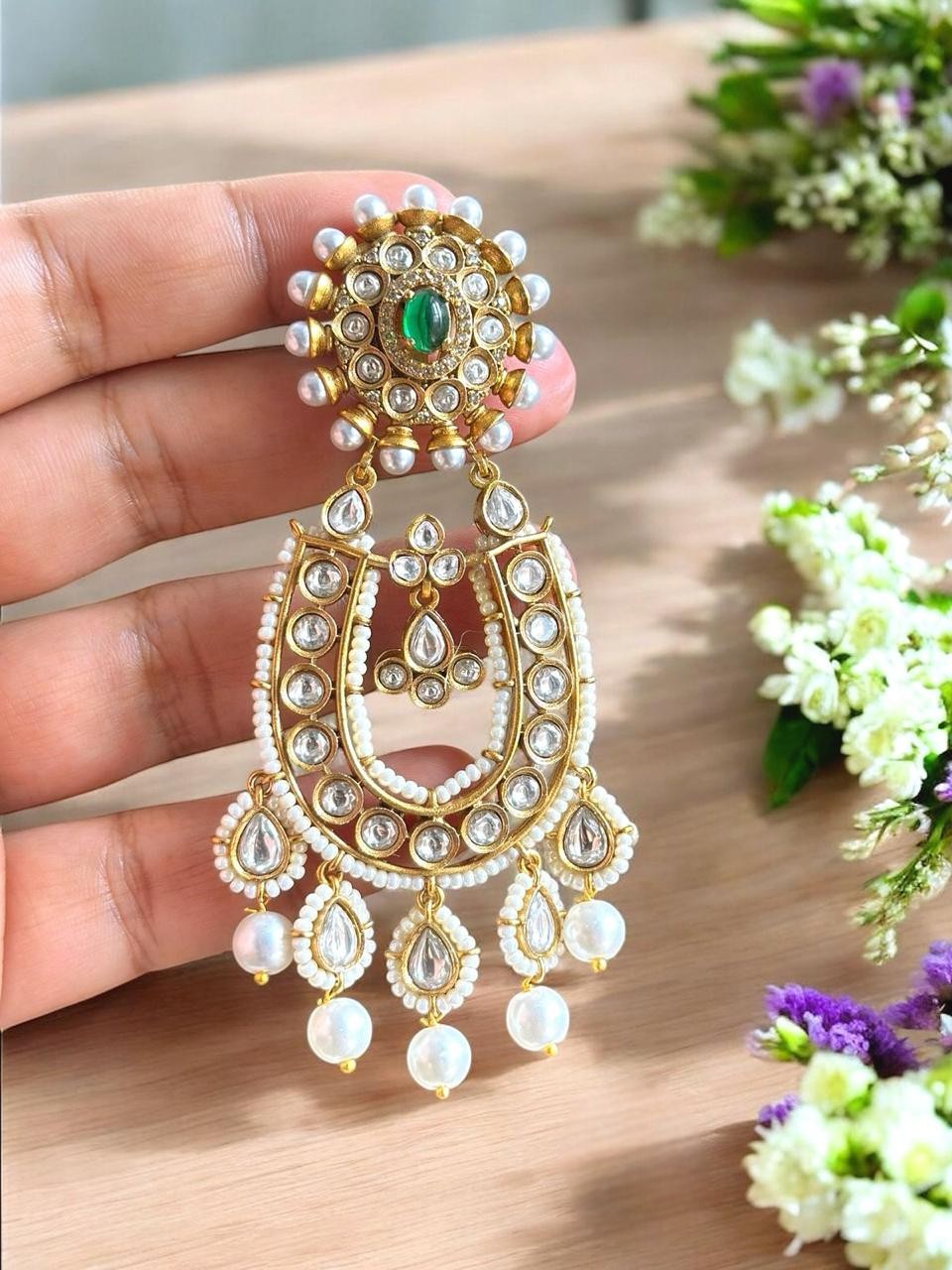 Kareena Kapoor Inspired Kundan Pearl Chandbali Earrings | Bollywood Bridal Statement Jewelry