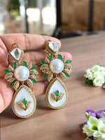 Handmade Kundan Pearl & Emerald Statement Drop Earrings | Victorian-Inspired Luxury Bridal Jewelry