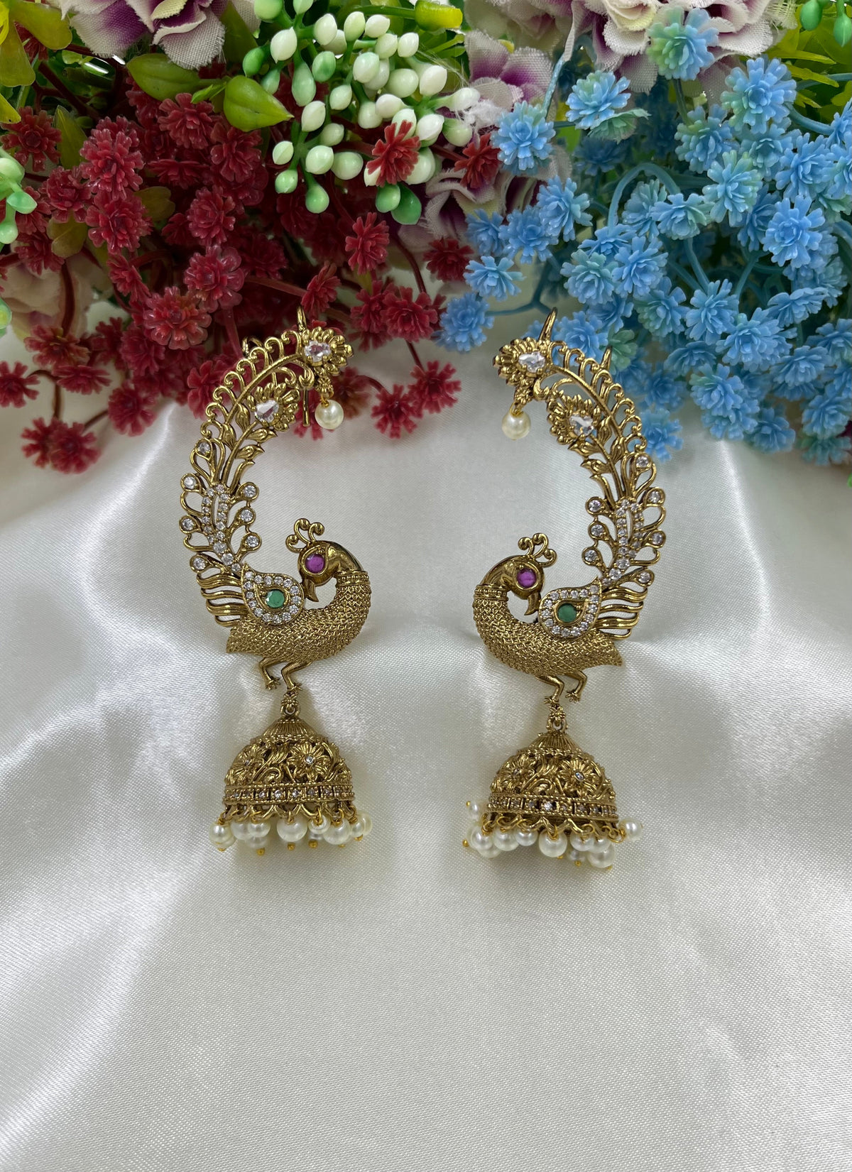 Mayura Jhumki Earcuff Earrings – Traditional Peacock-Inspired Statement Jewelry