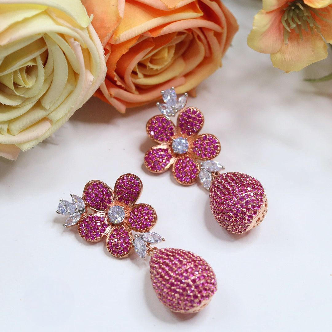 Rose Bloom AD Drop Earrings – Elegant Floral Sparkle
