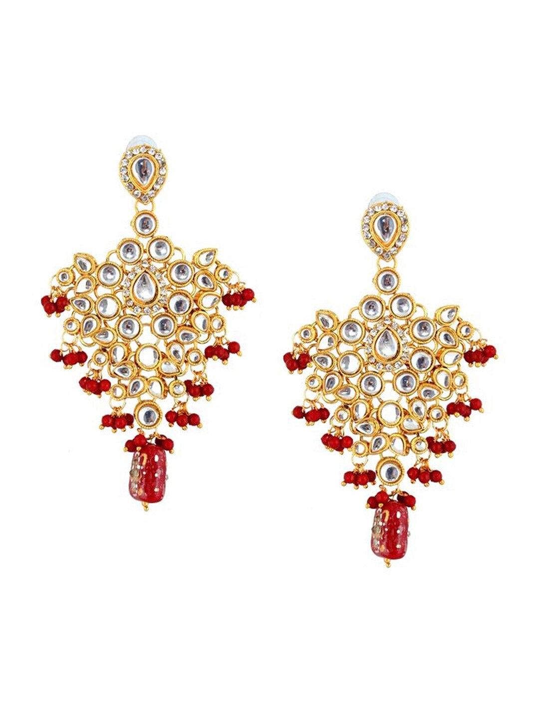 Maroon Gold-Plated Kundan-Studded Jewellery Set - Libasaa