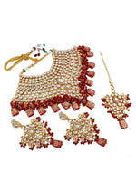 Maroon Gold-Plated Kundan-Studded Jewellery Set - Libasaa