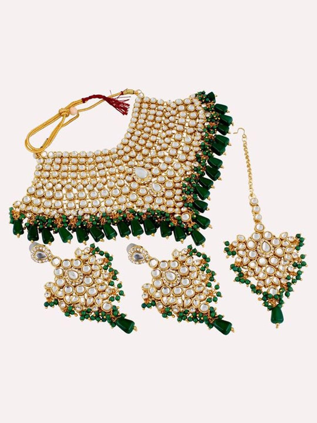 Green 18k Gold-Plated Kundan-Studded Jewellery Set - Libasaa