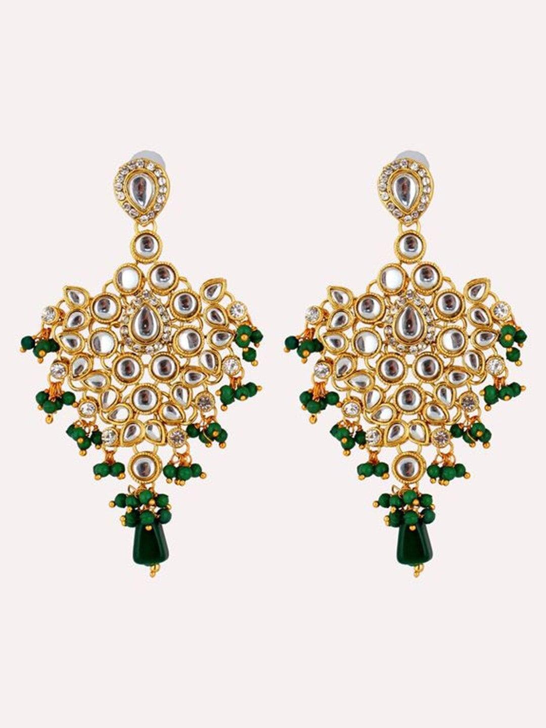 Green 18k Gold-Plated Kundan-Studded Jewellery Set - Libasaa