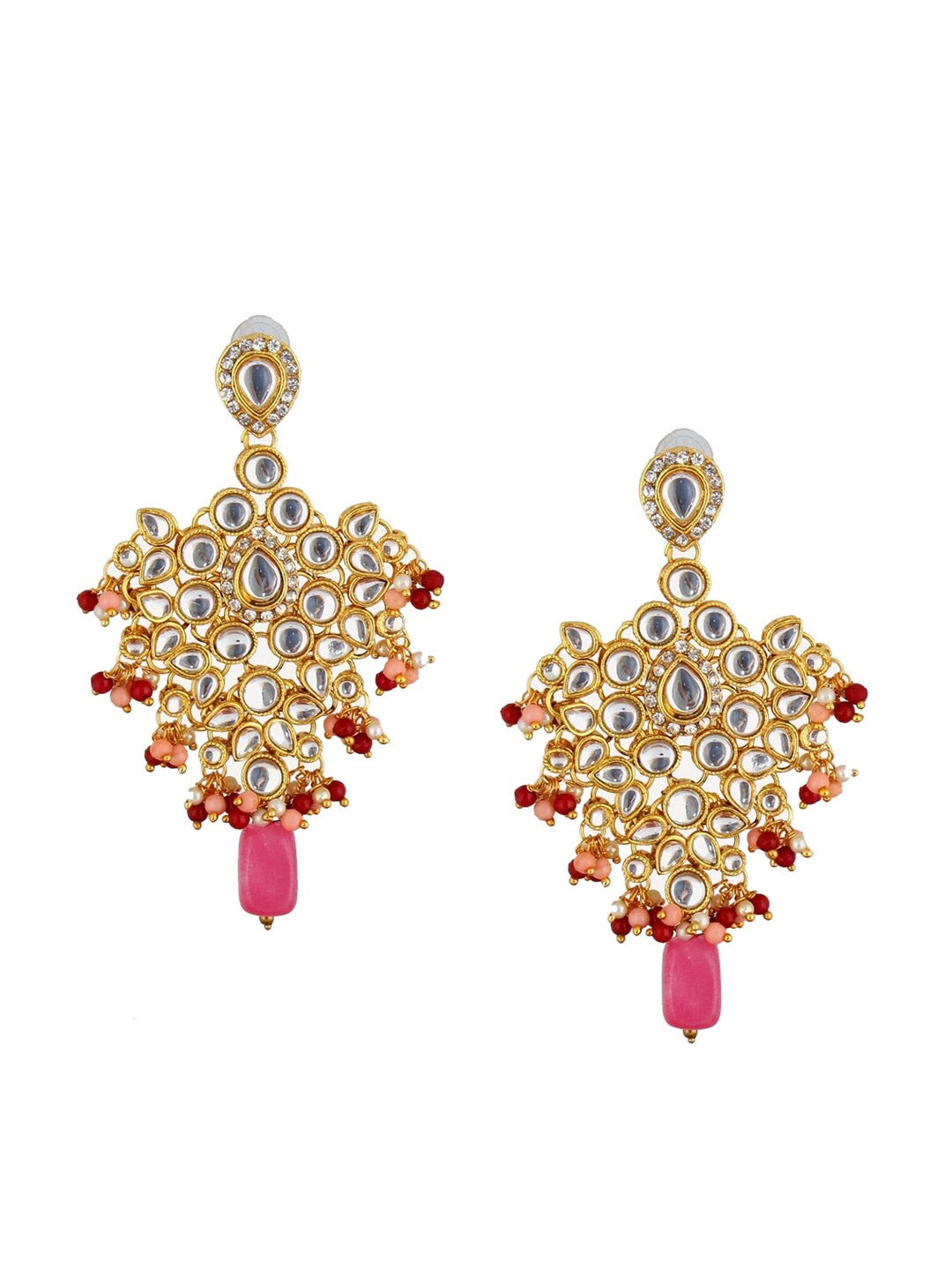 Pink 18k Gold-Plated Kundan Studded & Beaded Jewellery Set