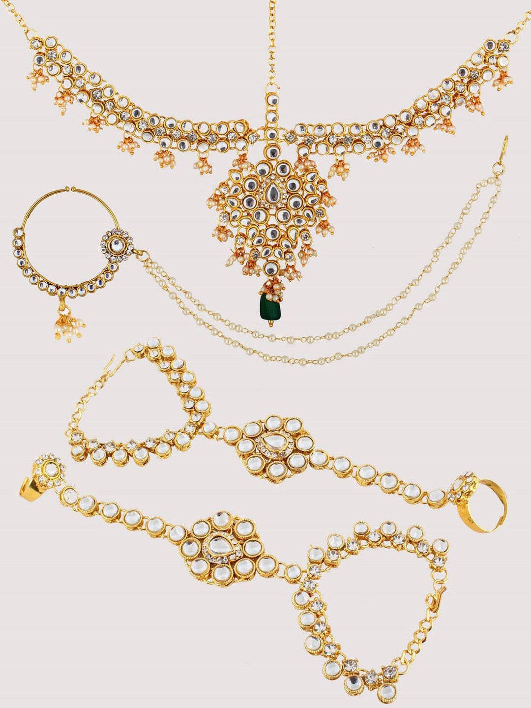 Green Gold-Plated Crystal Stone Studded Bridal Jewellery Set