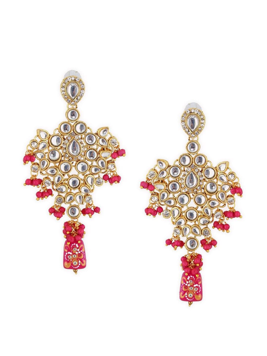 Pink Gold-Plated Crystal Stone Studded Bridal Jewellery Set - Libasaa