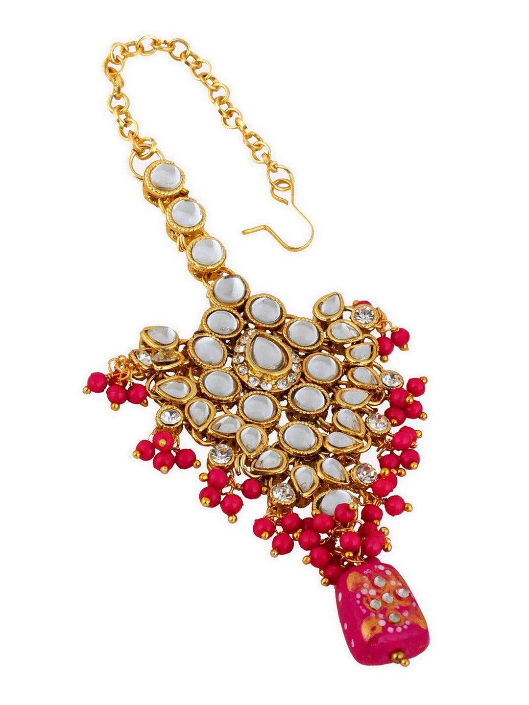 Pink Gold-Plated Crystal Stone Studded Bridal Jewellery Set - Libasaa