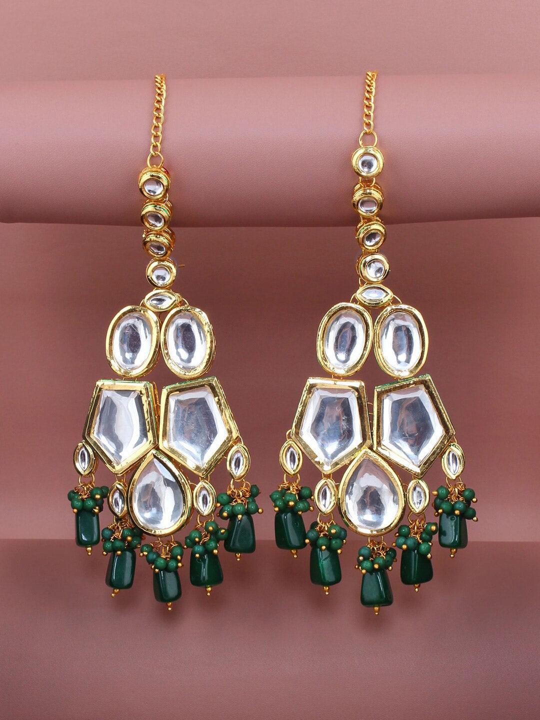 Green 18K Gold-Plated Gold-Colored Kundan Jewellery Set - Libasaa