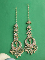 White Gold Kundan Traditional Beads Long Chandbali Girls earrings Moti Jhumkas big kundans stones jhumki set Chand bali Earrings Wedding Ethnic Antique Pearl jhumka - Libasaa