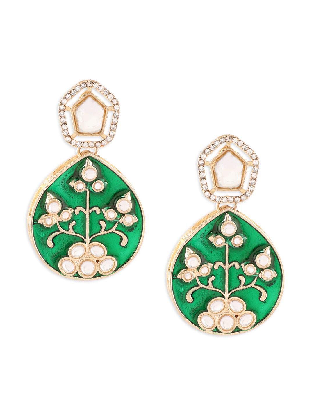 Green Meenakari Stones & Beads Layered Kundan Necklace Earring Set