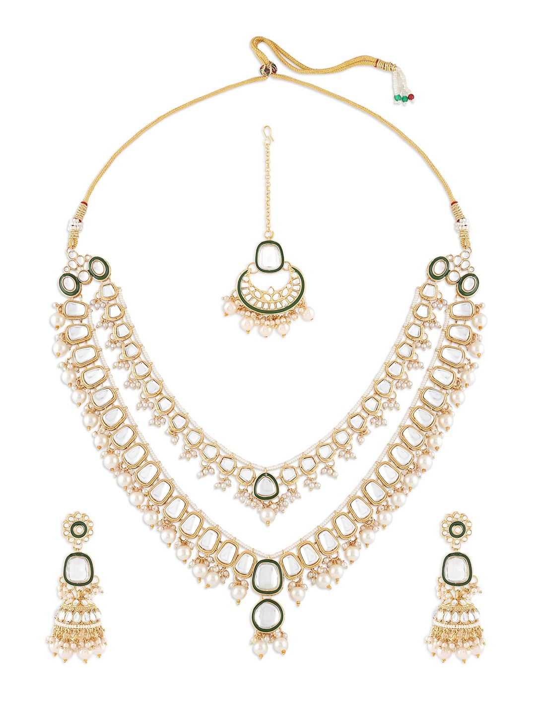 Gold Plated Kundan Studded & Pearls Beaded Jewellery Set