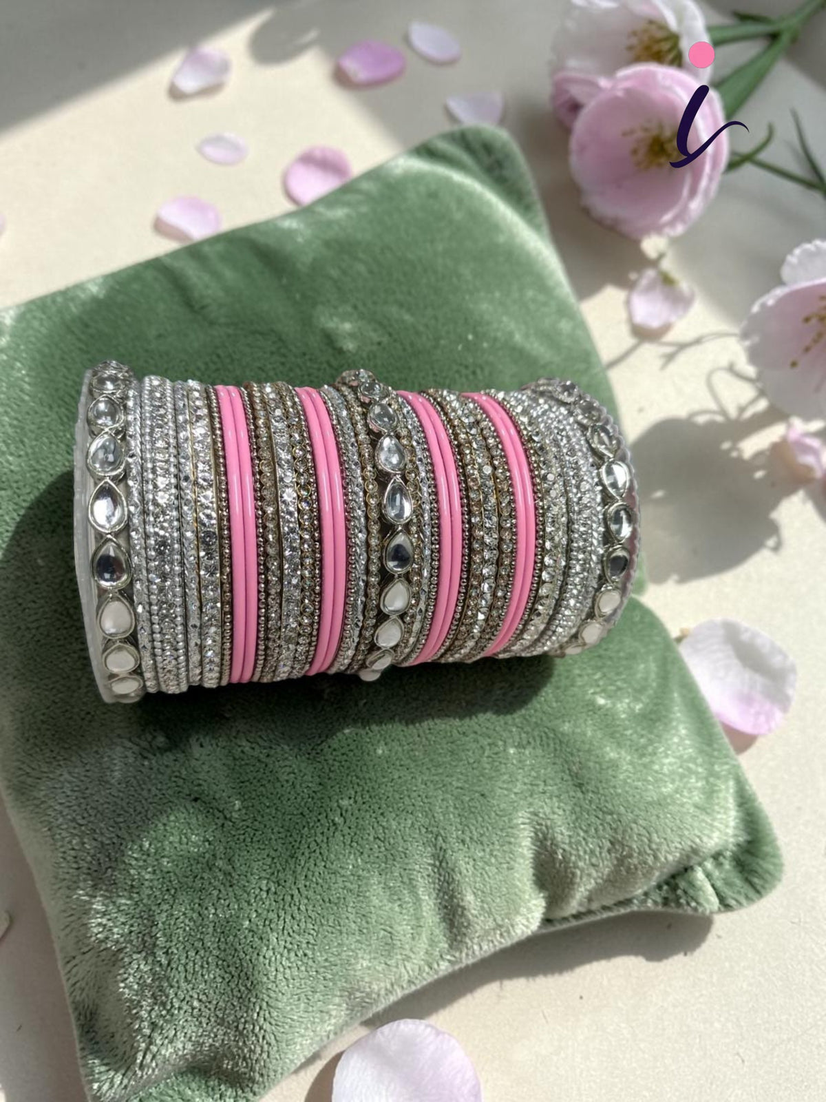 Matte Finish Bangle Set with Metal Kadas and Stone Work, Traditional Indian Bridal Bangles, Designer Wedding Jewelry for Women