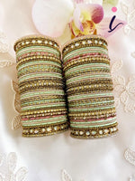 Rich Texture Multicolor Bangle Set with Stone Work, Traditional Indian Bridal Bangles, Designer Ethnic Wedding Jewelry for Women