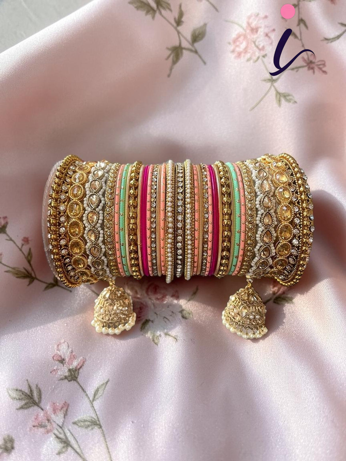 Multicolor Matte Bangles with Golden Work Tassel, Latkan Wedding Bangle Set, Traditional Indian Bridal Jewelry for Women