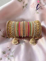 Multicolor Matte Bangles with Golden Work Tassel, Latkan Wedding Bangle Set, Traditional Indian Bridal Jewelry for Women