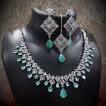 Punjabi Square CZ Necklace Earrings Maangtikka Set For Wedding| Kundan Jewelry | Indian Jewelry