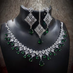 Punjabi Square CZ Necklace Earrings Maangtikka Set For Wedding| Kundan Jewelry | Indian Jewelry